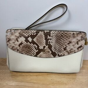 Coach Ivory Wristlet with Brown Snake-Print Flap